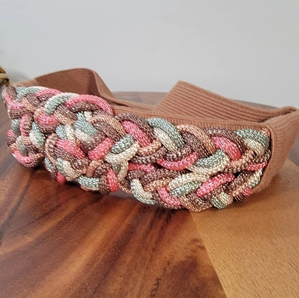 Vintage Rebecca's 80s 90s Pink Brown Braided Statement Belt Stretch